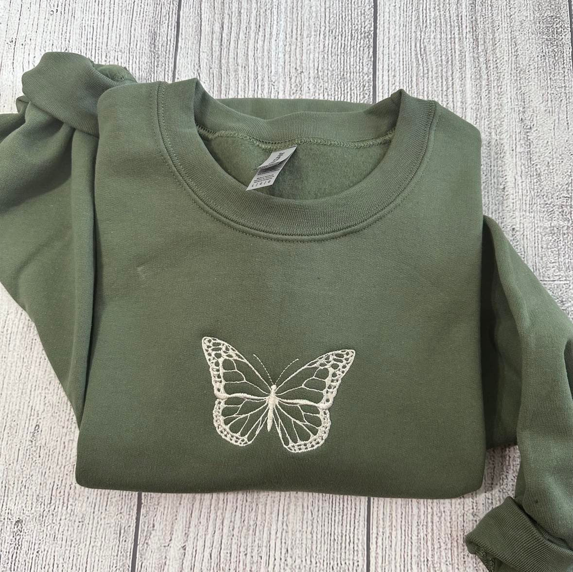 butterfly embroidered sweatshirt; butterfly sweatshirts; butterfly crewnecks; butterfly lover shirt - MrEmbroideryGifts