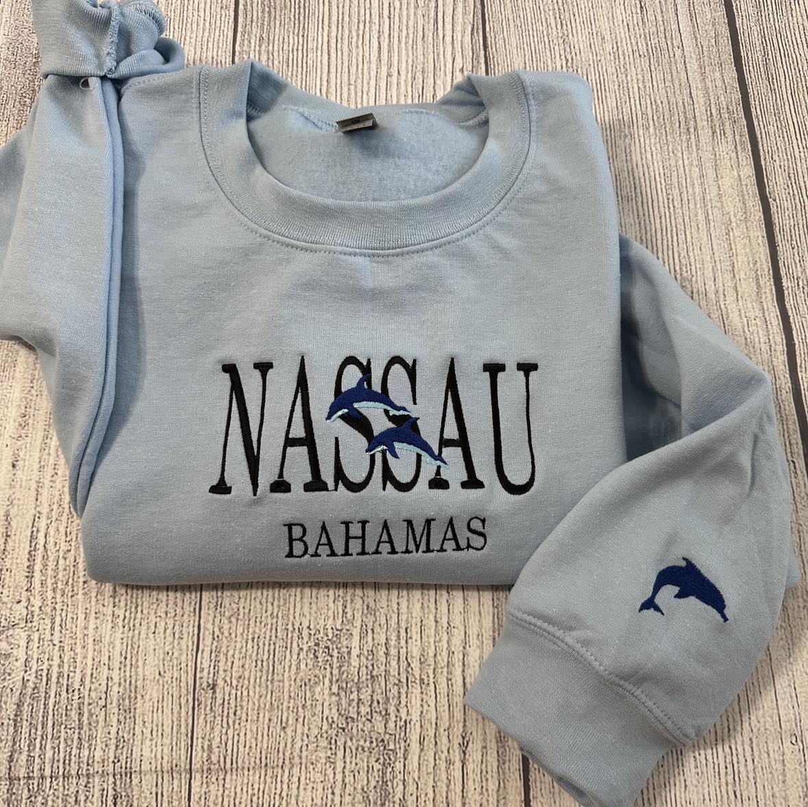 NASSAU BAHAMAS embroidered crewneck; Bahamas Crewneck perfect gift for Dolphin lovers