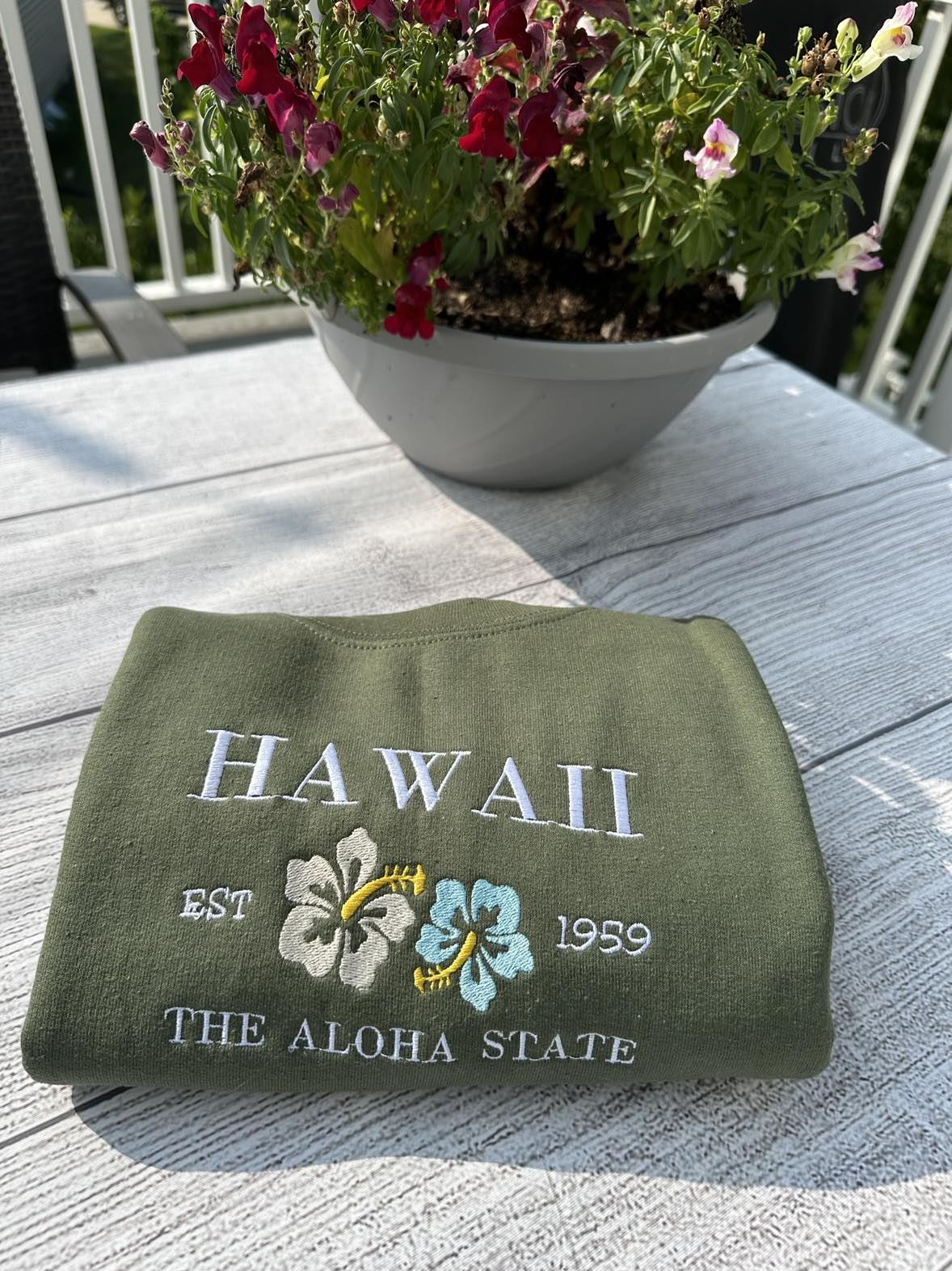 Hawaii Aloha embroidered sweatshirt, Pacific Sweatshirts, Aloha state embroidered crewneck; gift for
