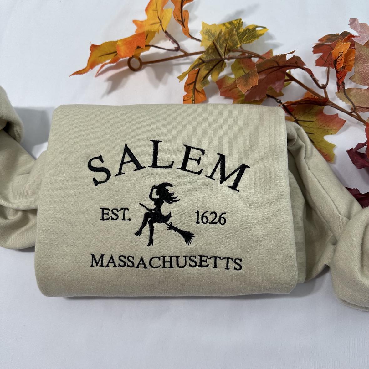 Salem Massachusetts embroidered sweatshirt! Funny Halloween embroidery: Halloween Embroidered Sweatshirts;