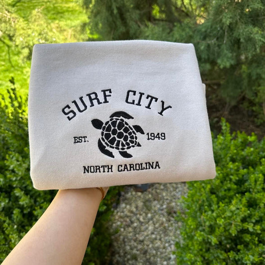 Surf City North Carolina Embroidered Sweatshirt