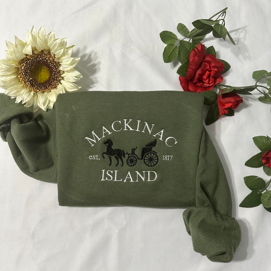 Mackinac Island embroidered sweatshirt; Michigan Island's embroidered crewneck.