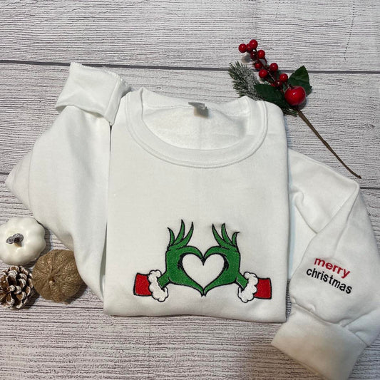 Custom Christmas embroidered sweater; Grinch custom embroidered sweatshirt