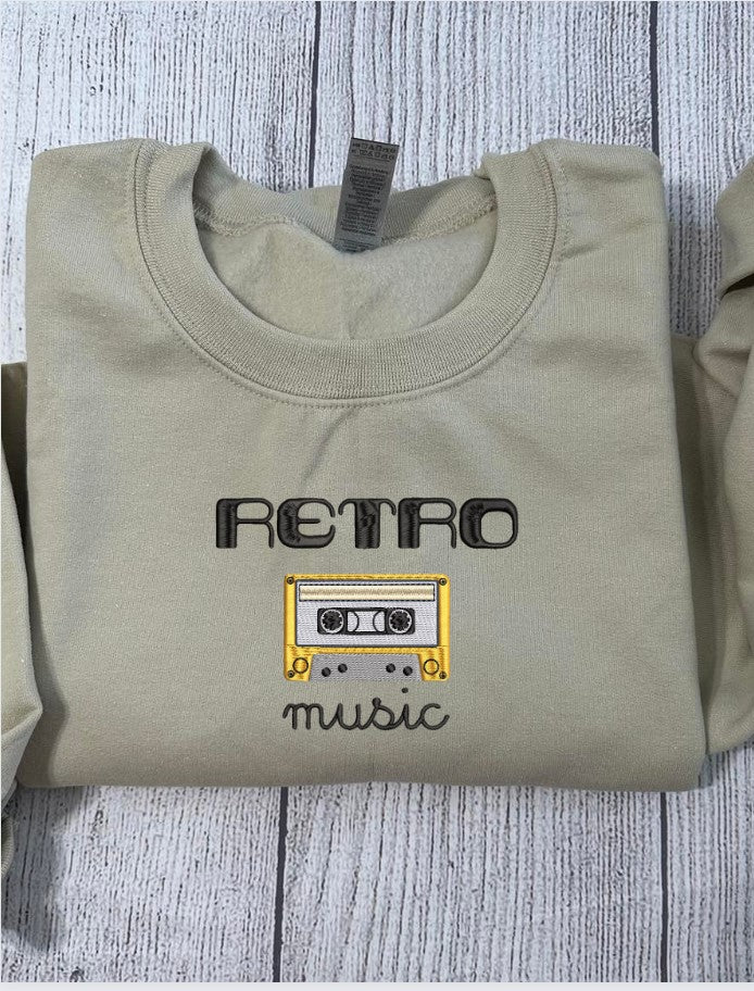 Retro Music embroidered sweatshirt; Vintage embroidered crewneck; Retro gift for her/him embroidered sweater