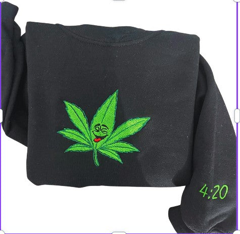 Happy Weed Embroidered Sweatshirt; Funny gifts for him/her