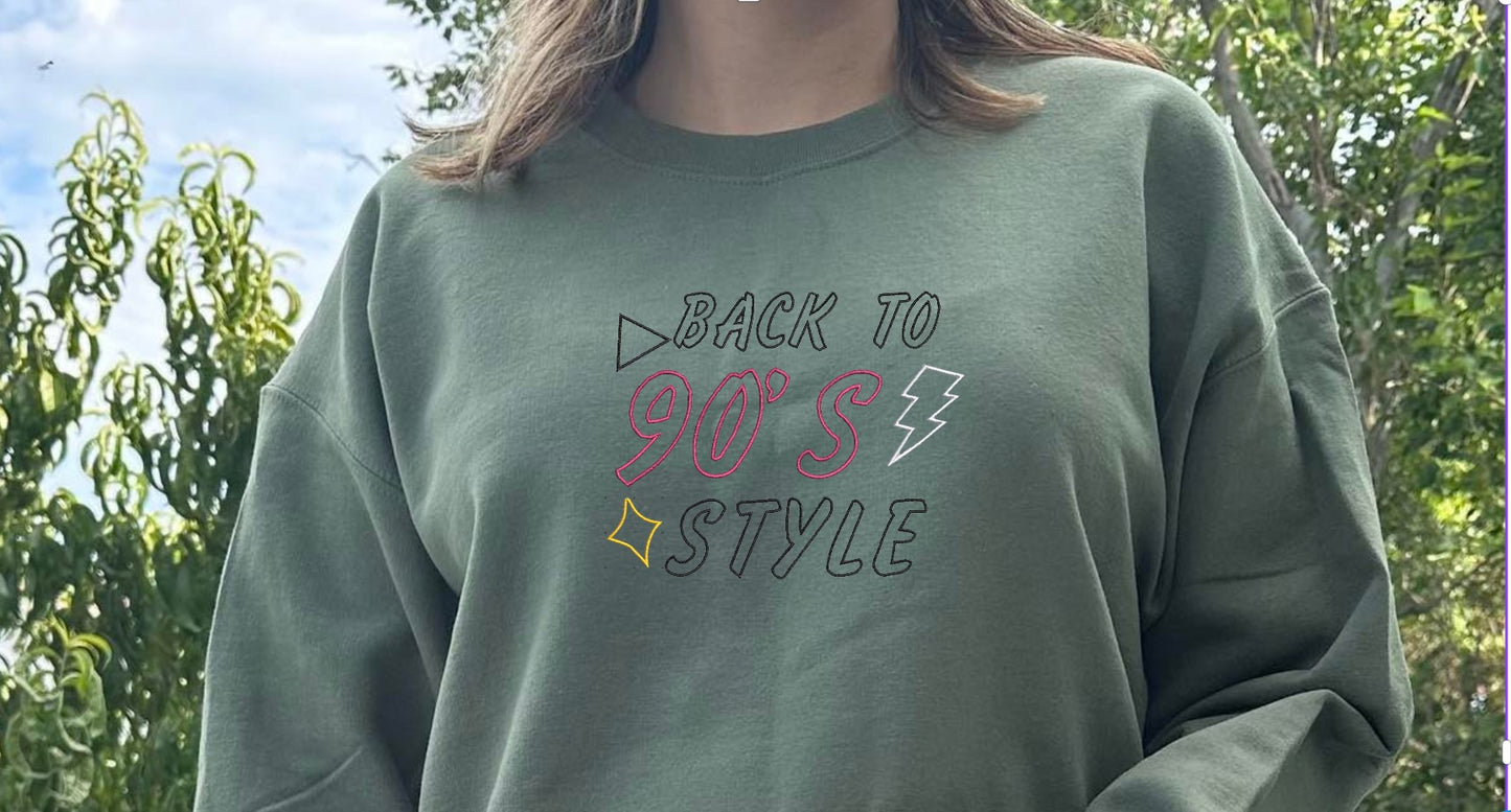 Back to the 90's embroidered sweatshirt; Vintage embroidered crewneck; Y2K; gift for her/him embroidered sweater