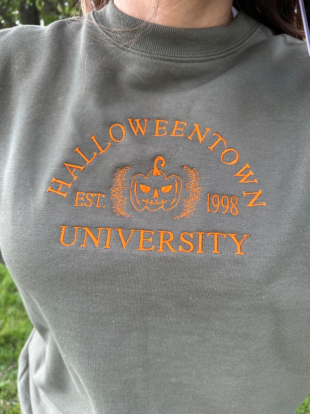Halloween town university embroidered crewneck; Halloween town EST 1998 sweatshirt; women halloween sweatshirt, pumpkin sweatshirt
