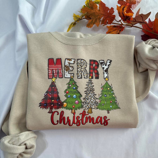 Merry Christmas tree sweatshirt, merry and bright Christmas sweatshirts; Retro Christmas shirt