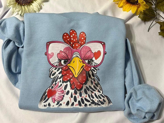 Chicken Heat transfered crewneck; Fall sweatshirts; Retro Chicken print crewneck; Funny Chicken crewneck