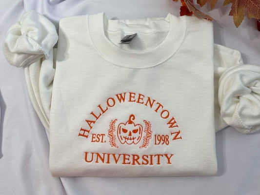 Halloween town university embroidered crewneck; Halloween town EST 1998 sweatshirt; women halloween sweatshirt, pumpkin sweatshirt