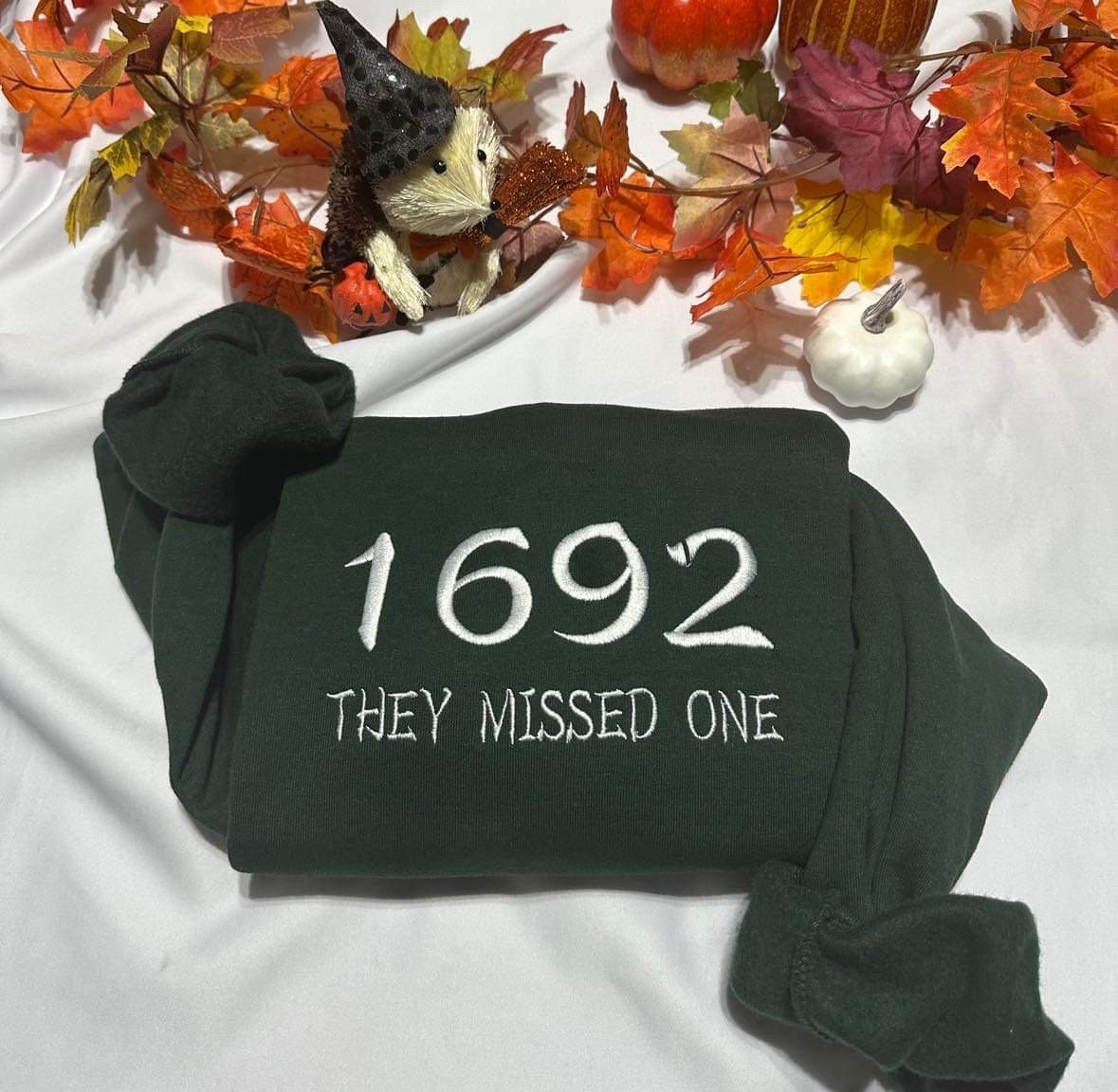 1692 they missed one halloween embroidered sweatshirt; Sanderson embroidered crewneck, Halloween sweatshirt, retro spooky season