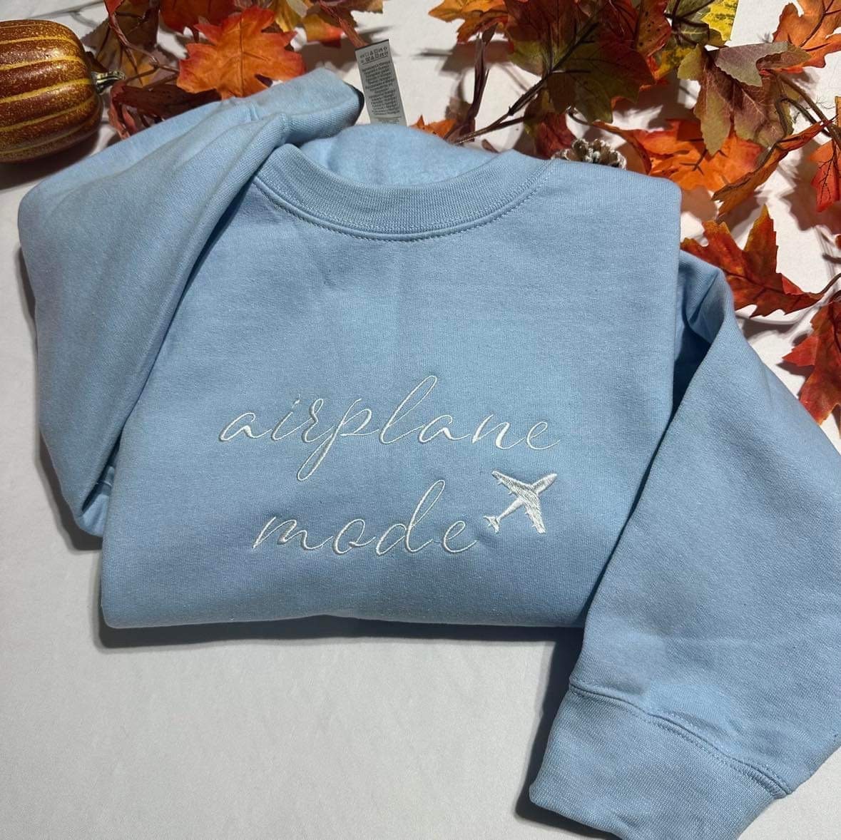 Airplane Mode embroidered sweatshirt; Travel sweater, gift for traveler crewneck,  retro Airplane Mode embroidered crewneck,y2k styles