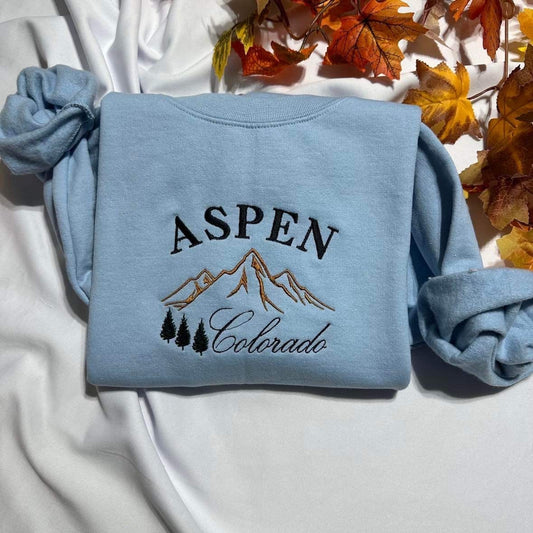 Aspen Colorado embroidered sweatshirt; Aspen Mountain embroidered crewneck, unique Christmas/holiday gift