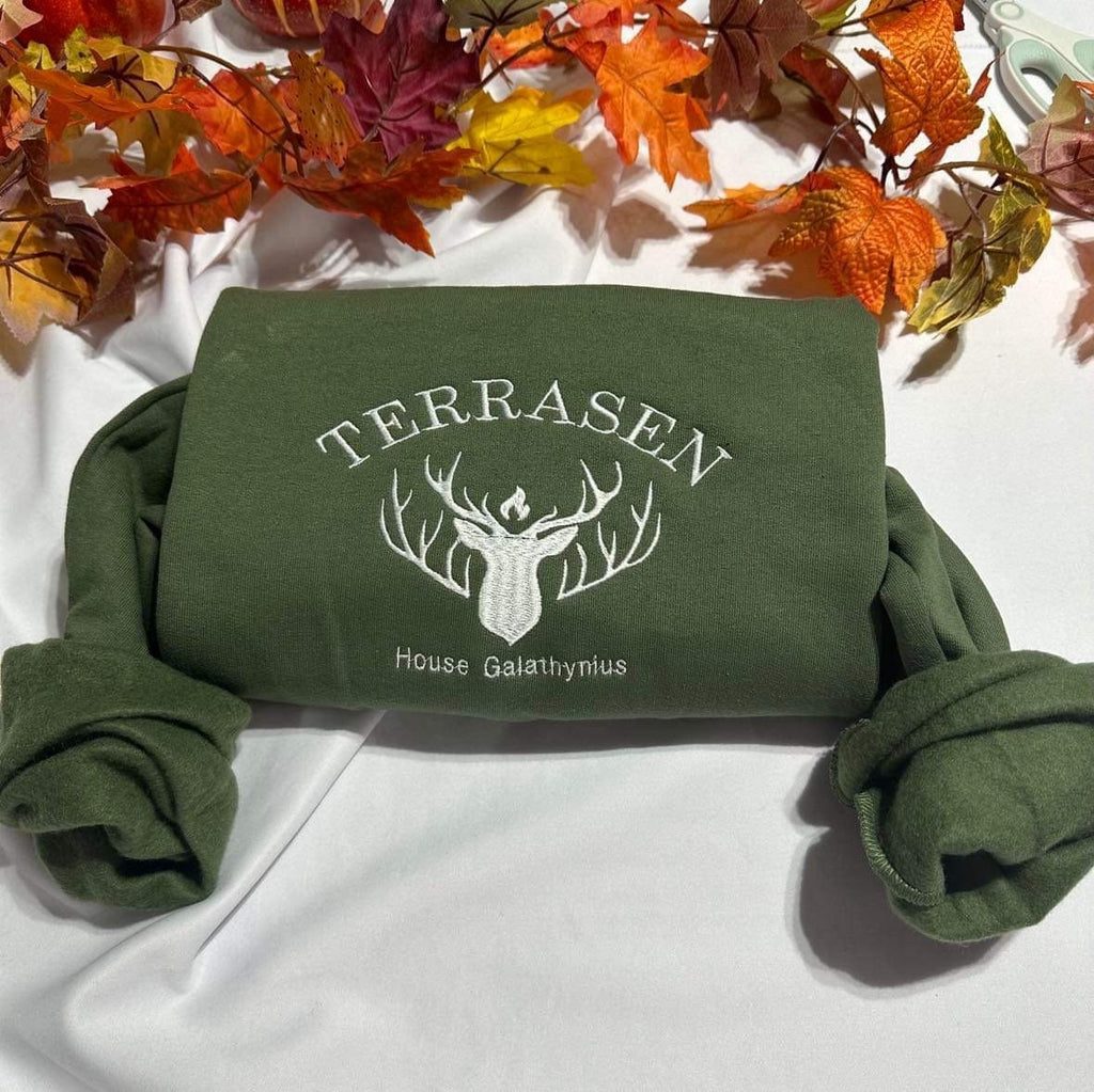 Terrasen embroidered sweatshirt; house Galathynius embroidered crewneck, Acotar shirt, Velaris city of Starlight hoodie