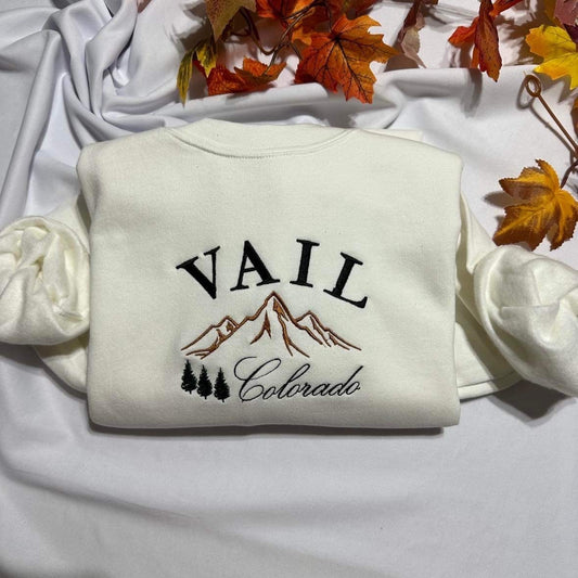 Vail Colorado embroidered sweatshirt; aesthetic Vail Colorado embroidered crewneck, retro unique holiday gift