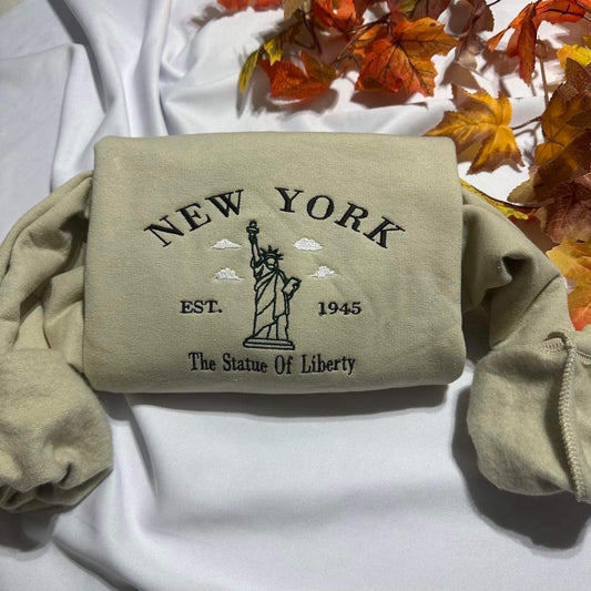 New York embroidered sweatshirt; New York Statue of Liberty embroidered crewneck. NY lovers gift for her/him; gift for mom