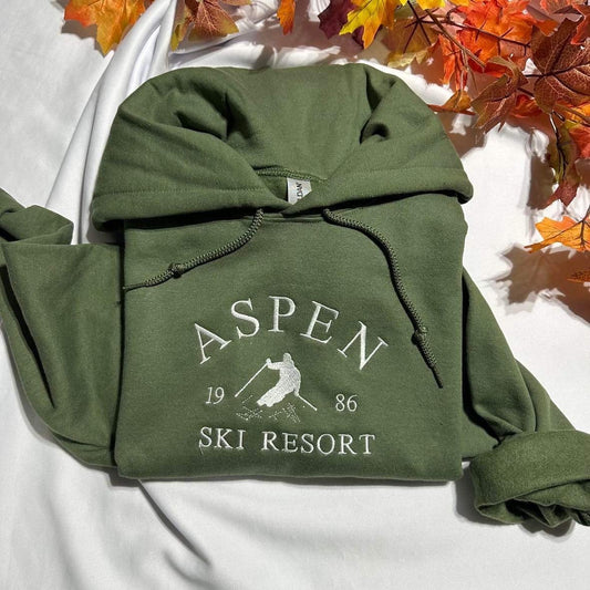 Aspen Colorado embroidered hoodie;  Aspen Ski resort embroidered hoodie, Colorado National Park embroidered hoodie