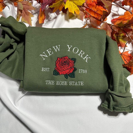 New York the rosé Estate embroidered Sweatshirt, New York embroidered crewneck. Minimalist Women clothing, New York Rose hoodie