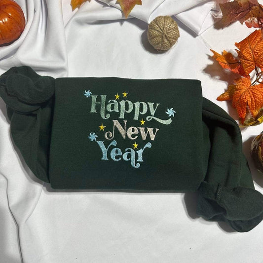 New Year embroidered sweatshirt; happy new year embroidered crewneck,  2024 New Year embroidered hoodie