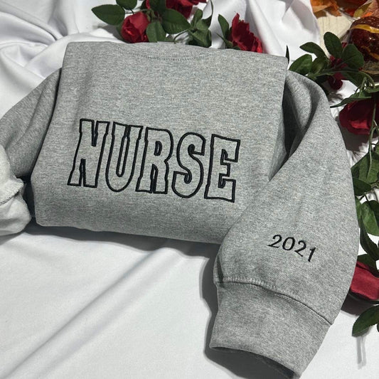 Personalized Nurse embroidered sweatshirt; Healthcare appreciation gift for him/her embroidered crewneck, customizable gift