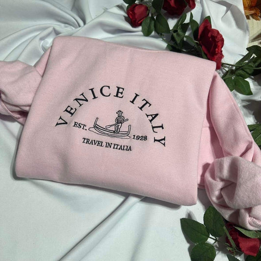 Venice Italy embroidered sweatshirt; Travel in Italia embroidered crewneck. Christmas gift for her/him