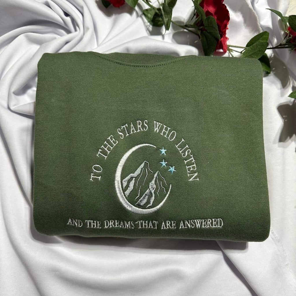 To the stars who listen and the dreams that are answered embroidered sweatshirt; City of Starlight embroidered crewneck, holiday/Christmas