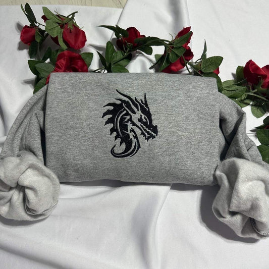 Dragon embroidered sweatshirt; Fantasy Dragon embroidered crewneck.  gift for her/him