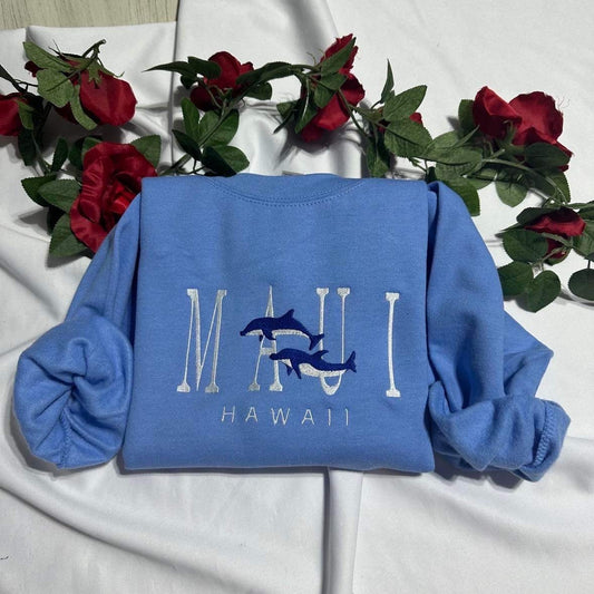 MAUI Hawaii embroidered sweatshirt; Hawaii Island embroidered crewneck. gift for her/him; gift for mom