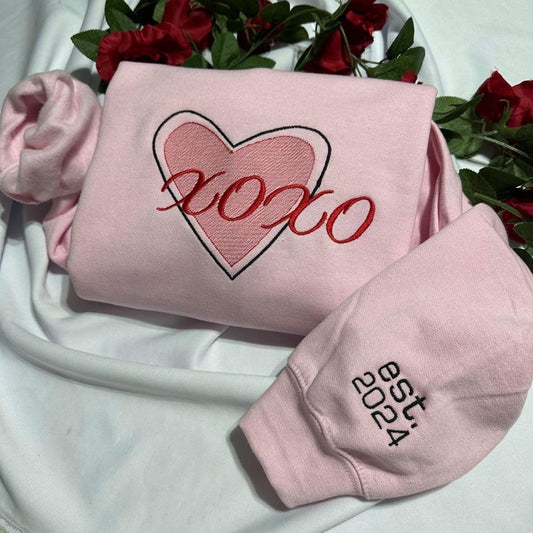 Personalised  Valentine embroidered sweatshirt; XOXO heart embroidered crewneck, gift for women