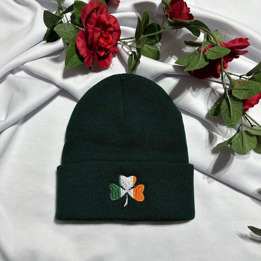 Ireland Flag embroidered beanie, Shamrock embroidered beanie