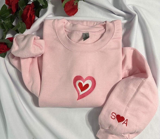 Customizabl Valentine embroidered sweatshirt; personalizable initial shirt, gift for women crewneck,  retro Valentine embroidered crewneck