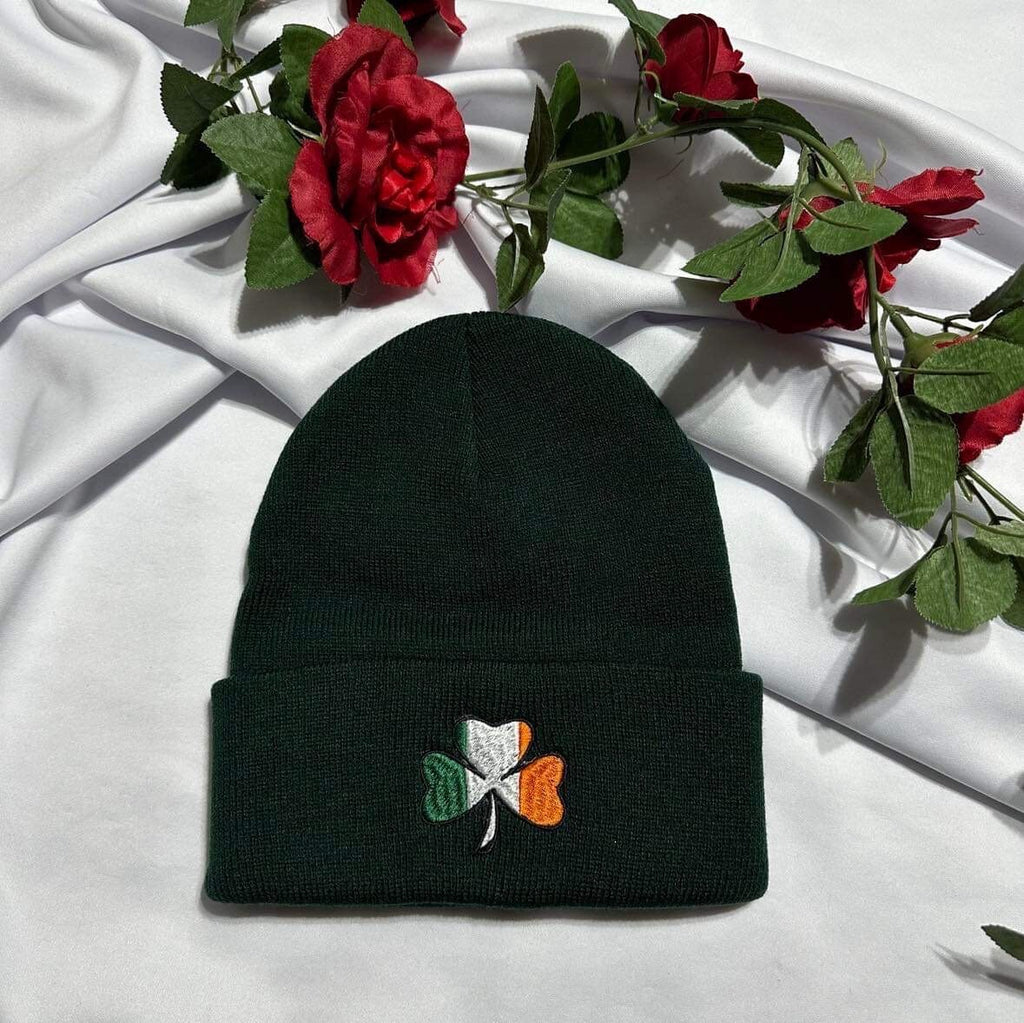 Ireland Flag embroidered beanie, Shamrock embroidered beanie