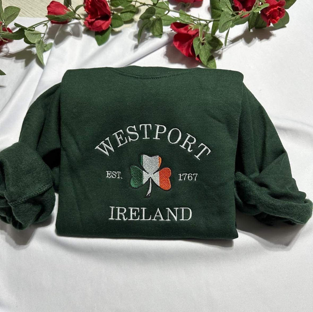 Westport Ireland embroidered sweatshirt; Westport embroidered crewneck, St Patrick day gift for her/him; gift for mom