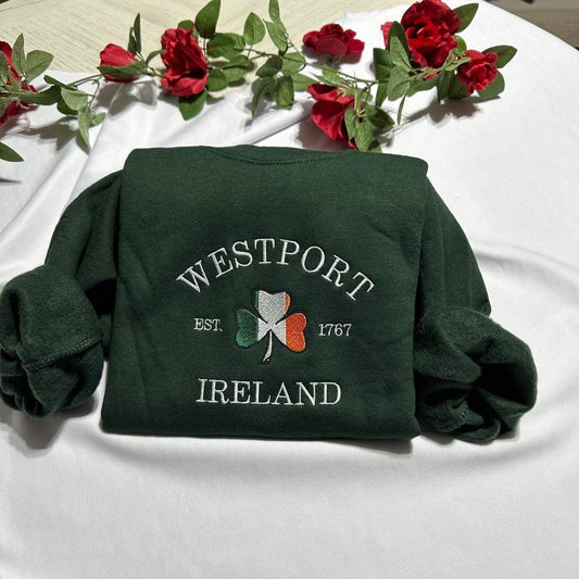 Westport Ireland embroidered sweatshirt; Westport embroidered crewneck, St Patrick day gift for her/him; gift for mom