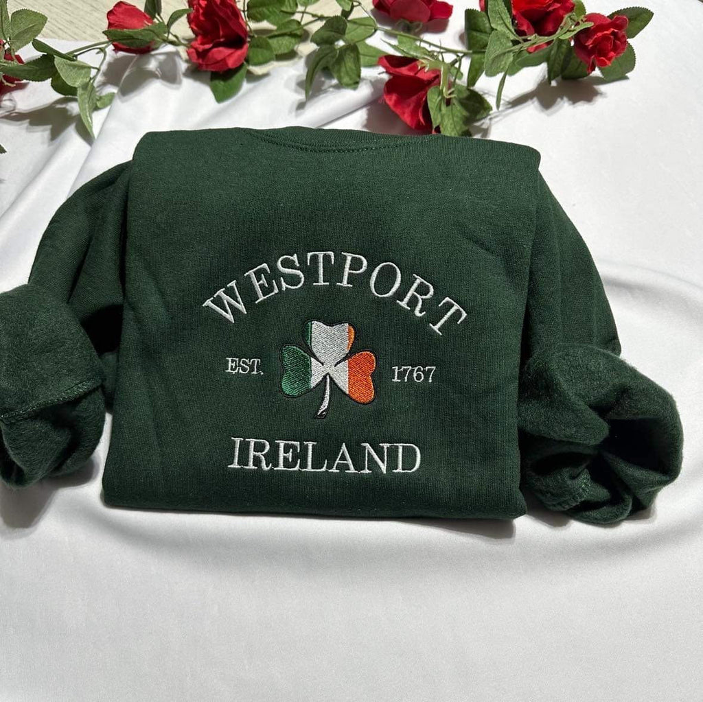 Westport Ireland embroidered sweatshirt; Westport embroidered crewneck, St Patrick day gift for her/him; gift for mom