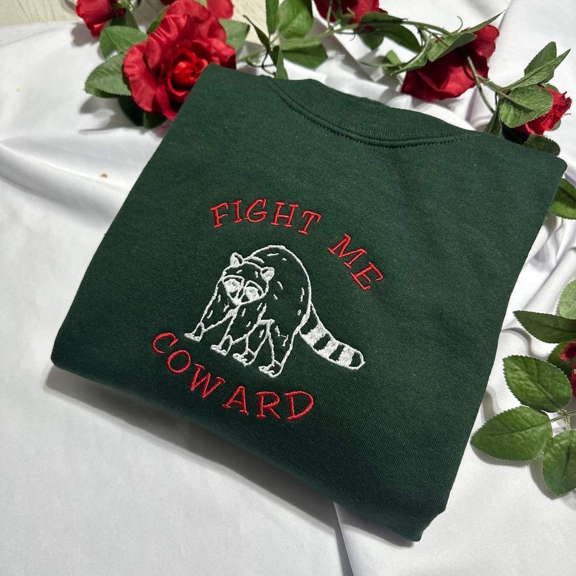 Fight me coward funny embroidered sweatshirt; Funny gift for her/him embroidered crewneck. Christmas or Halloween hoodie