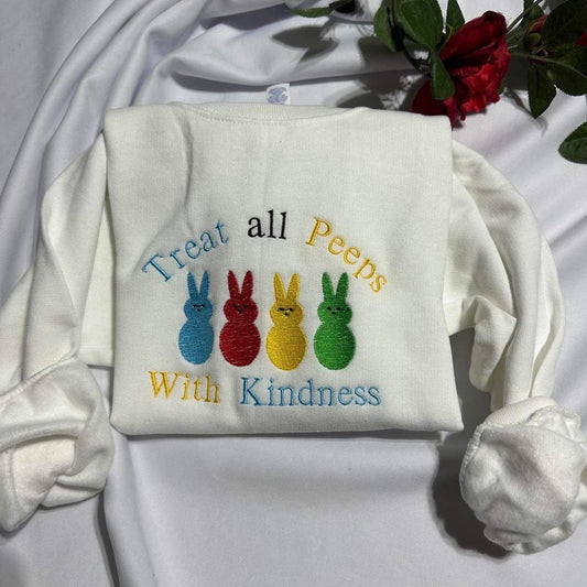 Treat all peepswith kindness embroidered crewneck; happy easter embroidered sweatshirt;  Easter bunnies sweatshirts.Easter gift for him/her