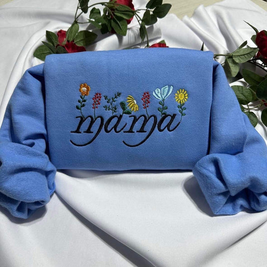 Mama Floral embroidered sweatshirt; Mama wild flower embroidered crewneck. Mother’s Day gift, unique gift for mom