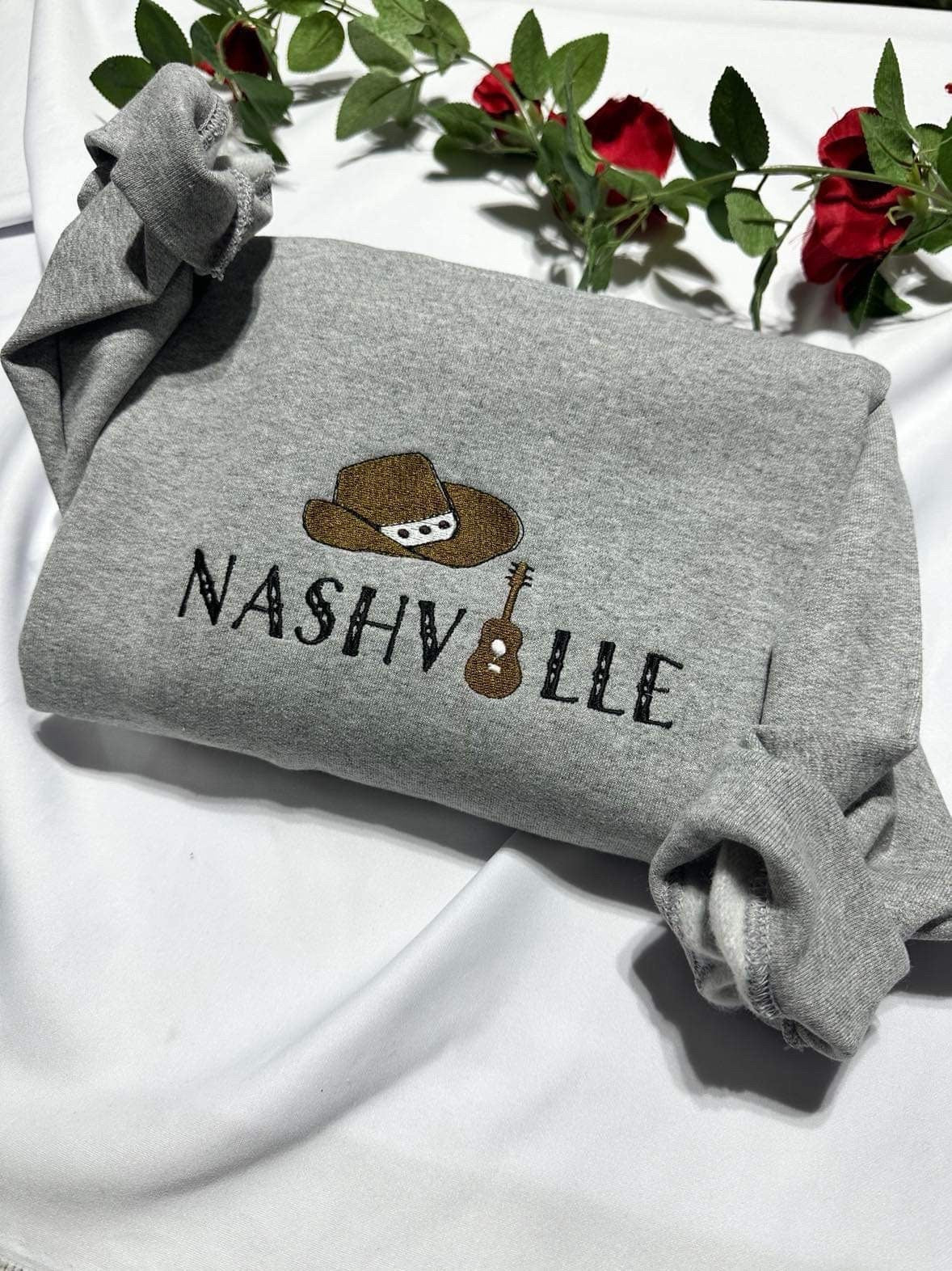 Nashville Tennessee embroidered sweatshirt; retro Nashville embroidered crewneck, best gift for her or him