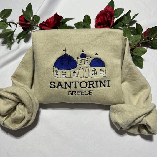 Santorini, Greece embroidered sweatshirt; Santorini embroidered crewneck. Greece gift for her/him; Christmas gift ideas