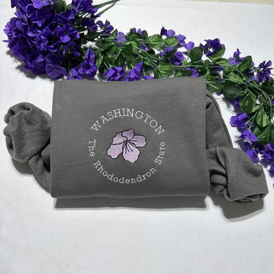 Washington the Rhododendron State embroidered Sweatshirt, Rhododendron Flower embroidered crewneck. Gift for him or her