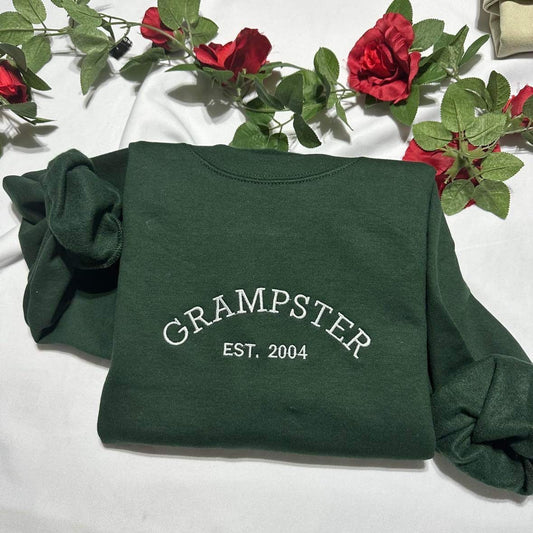 Grampster embroidered crewneck; personalised Fathers day Gift. Customizable grandpa with Est. Year crewneck; unique Christmas gift