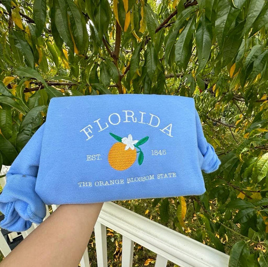 Florida the orange blossom State embroidered Sweatshirt, Florida embroidered crewneck. Christmas Gift for him or her