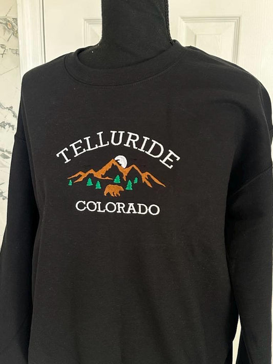 Telluride Colorado embroidered sweatshirt; Telluride embroidered crewneck gift for her/him; gift for Colorado lovers