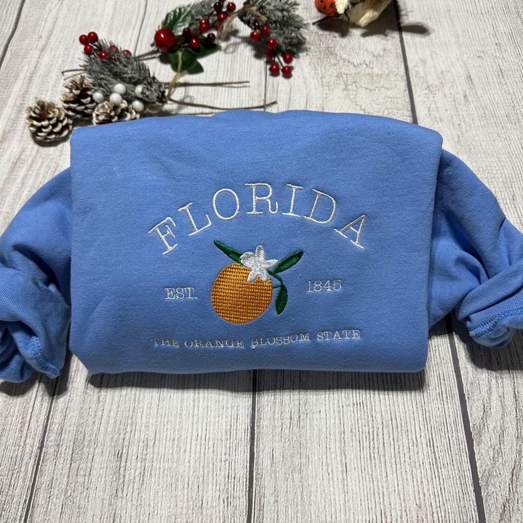 Florida the orange blossom State embroidered Sweatshirt, Florida embroidered crewneck. Christmas Gift for him or her
