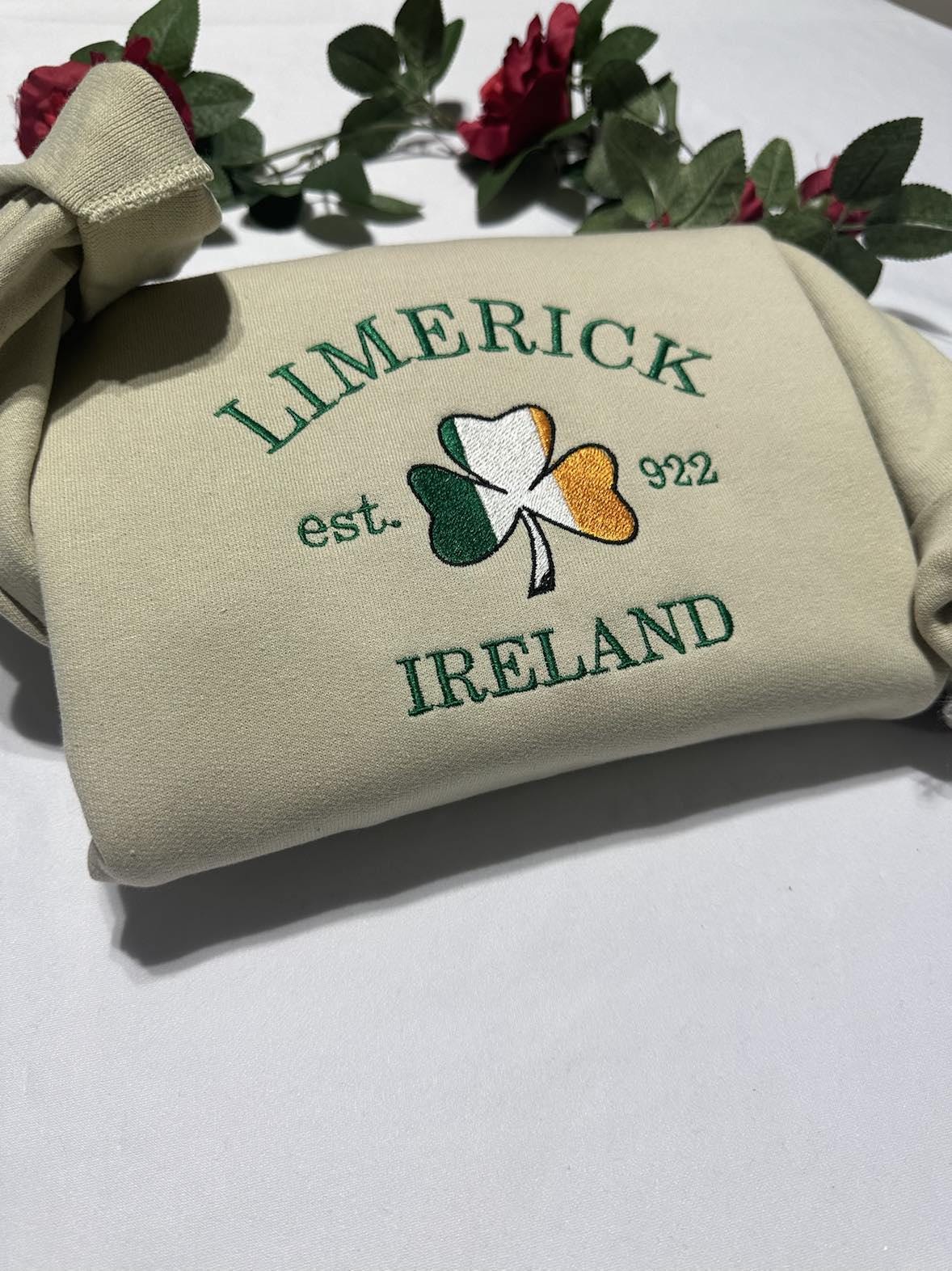 Limerick Ireland embroidered sweatshirt; Limerick embroidered crewneck. Christmas gift for her/him for mom and dad