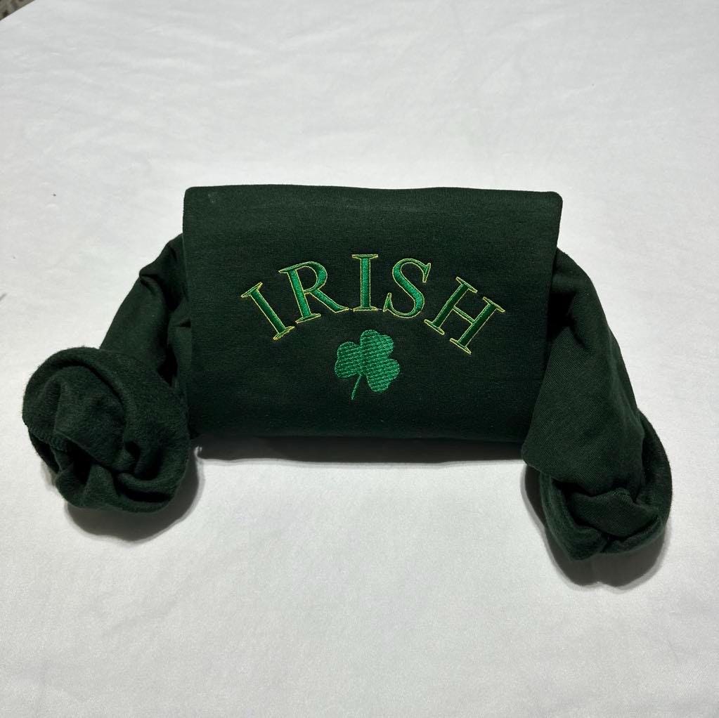 Irish- Shamrock embroidered sweatshirt; Ireland embroidered crewneck, holiday/Christmas gift for her/him; St. Patrick’s day Style