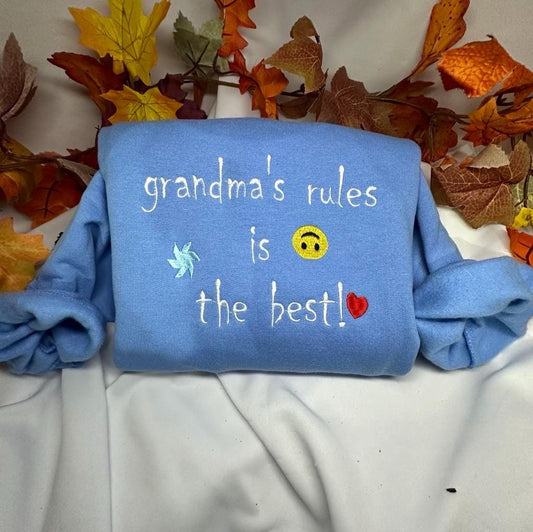 Grandma’s rules is the best embroidered crewneck; Mothers day Gift. Customizable grandma crewneck; unique Christmas gift