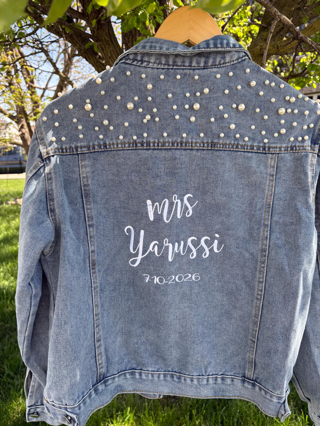 Embroidered Bride Denim Jacket, Personalized Bridal Jean Jacket with Bride, Wifey or Last Name