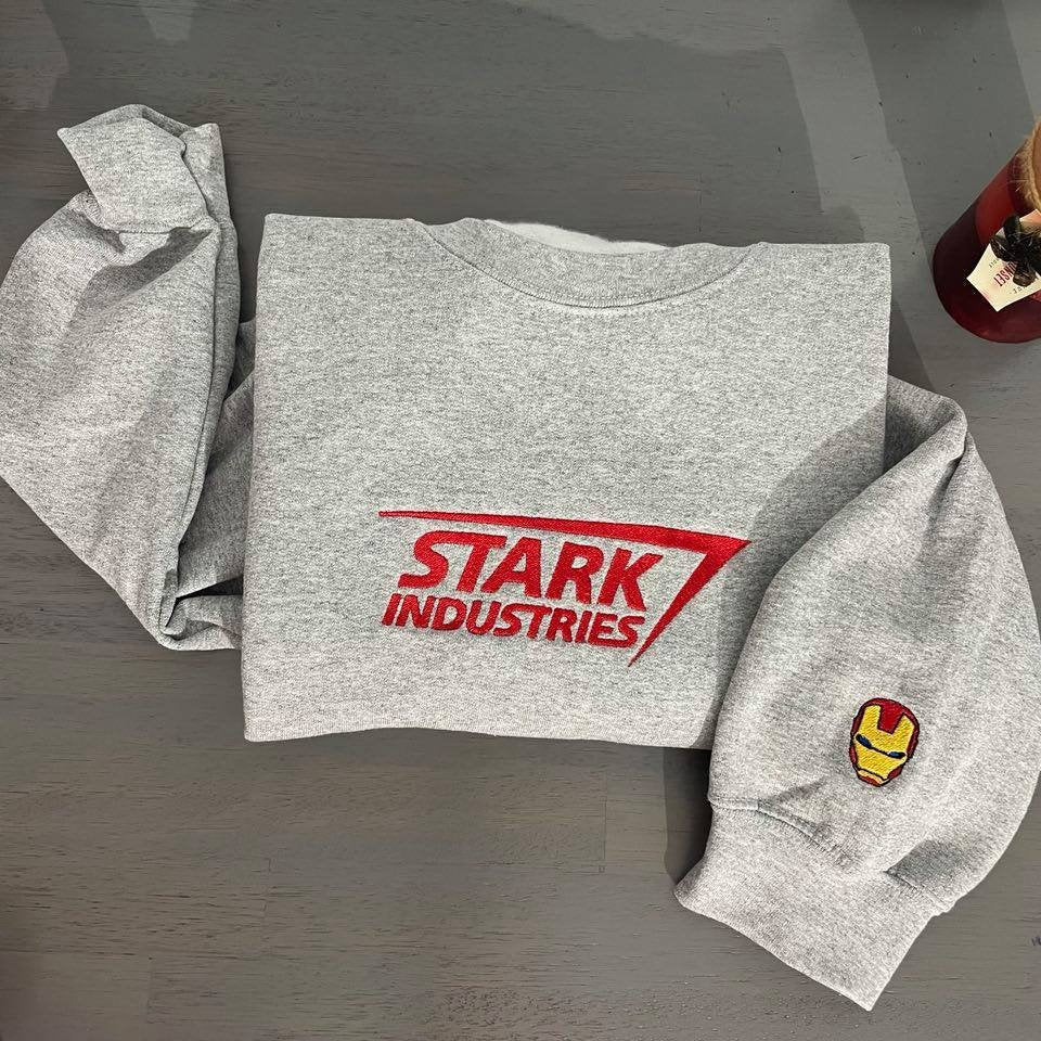 Stark Industries Embroidered Hoodie; ironman embroidered Hoodie; ironman Hoodies; Stark industries crewneck; gift for her/him custom shirt - MrEmbroideryGifts